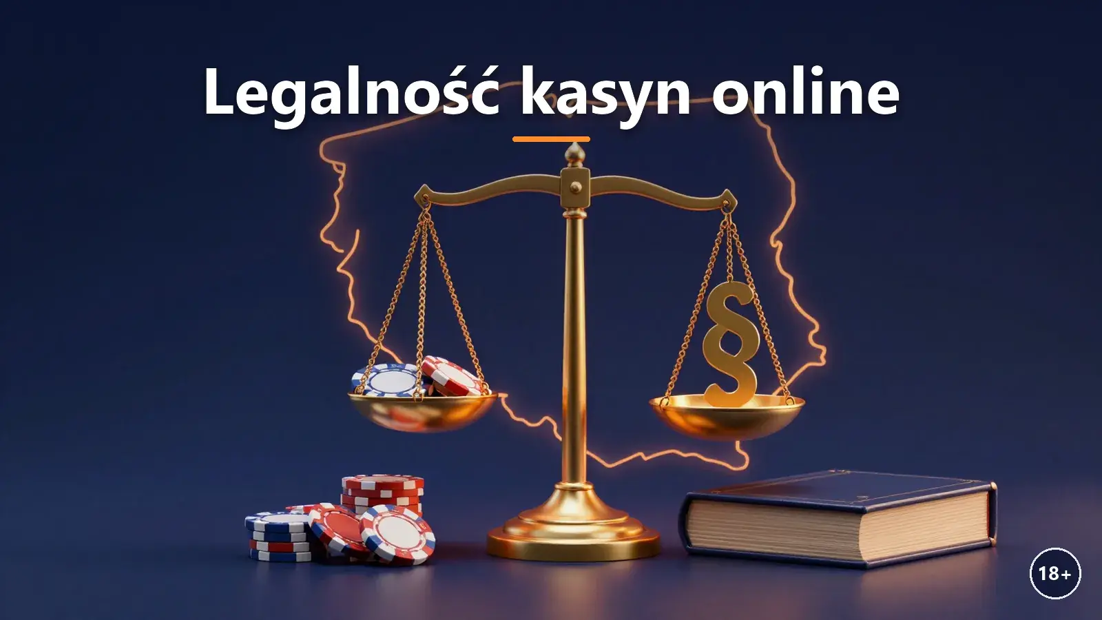 Waga z żetonami kasynowymi i kodeksem jako symbol prawa hazardowego