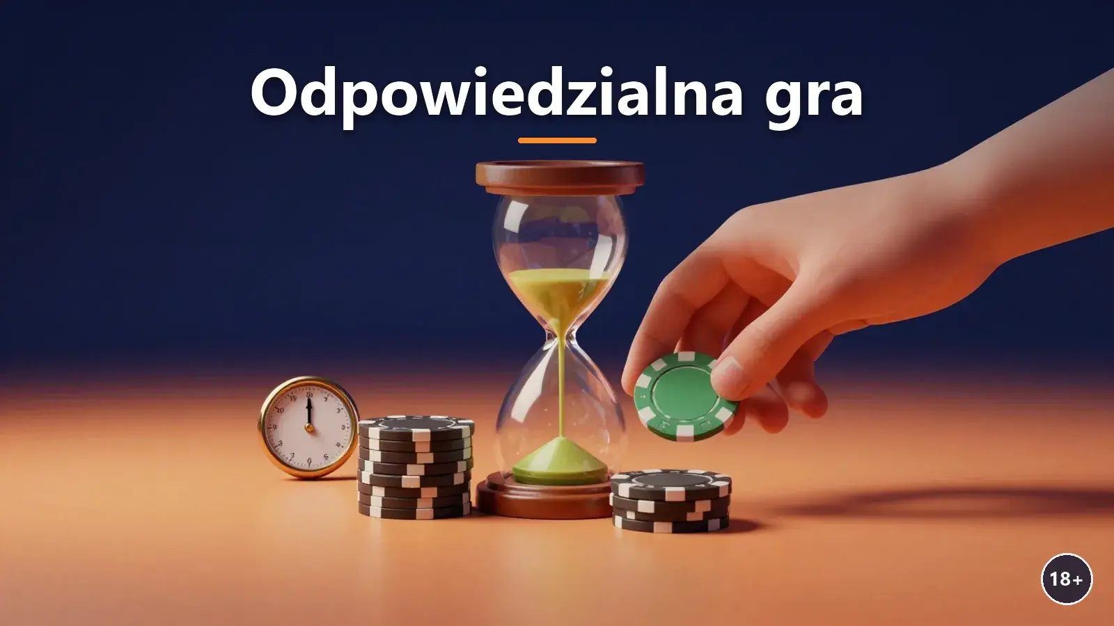 Klepsydra obok żetonów jako symbol limitu czasu i odpowiedzialnej gry