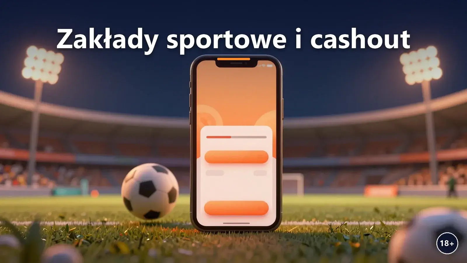 Smartfon z kuponem zakładu sportowego na tle stadionu
